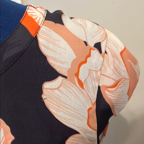CAbi Navy Blue and Orange Blouse Vibrant Floral Top | Size S - Picture 7 of 11